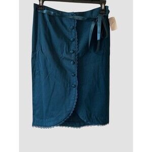 Vintage 90s Cotton Blend Teal Blue Button Front Skirt Small Back Zipper Y2K NWT